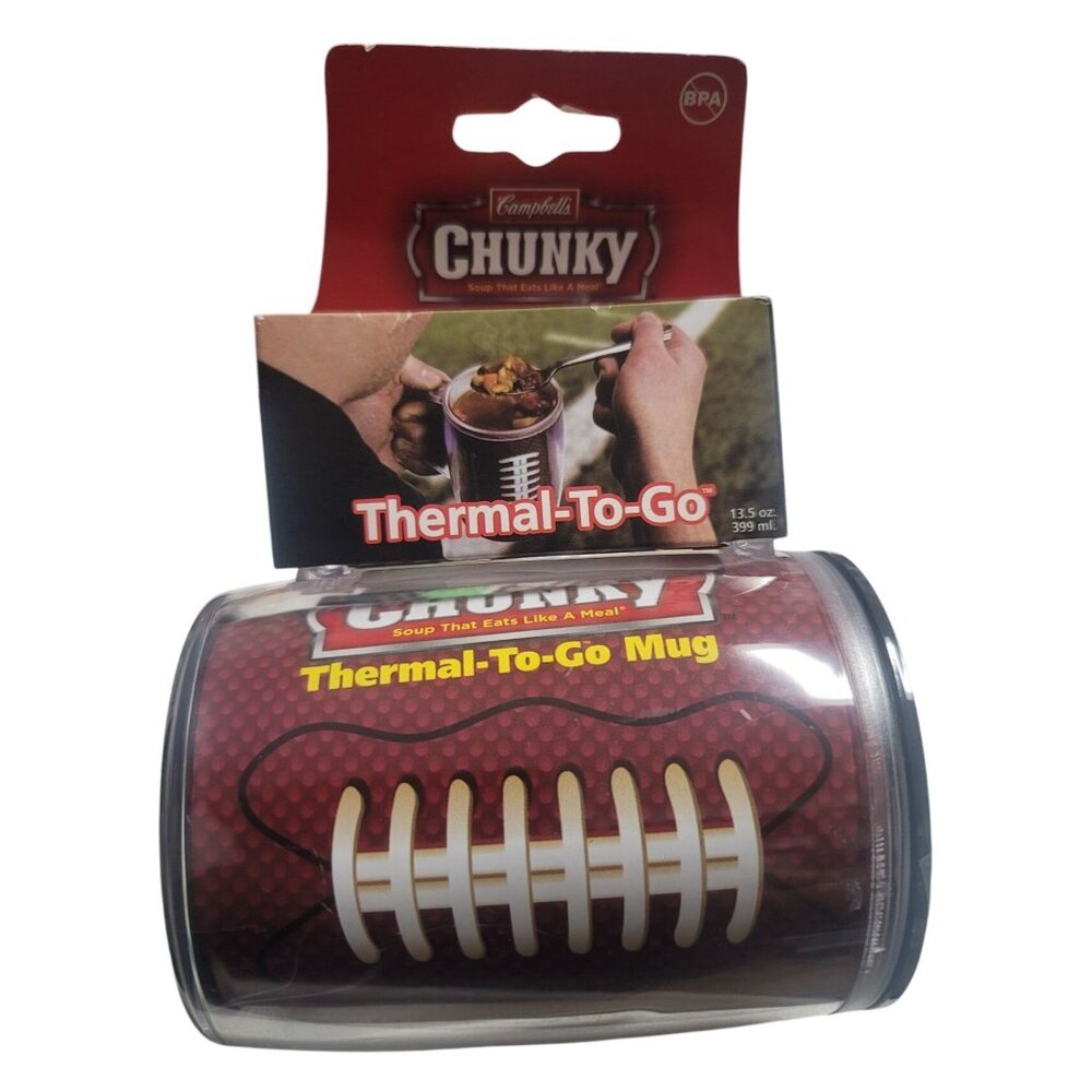 Campbells Chunky Thermal-To-Go Mug 13.5 Oz BPA-Free Football Design Double Wall